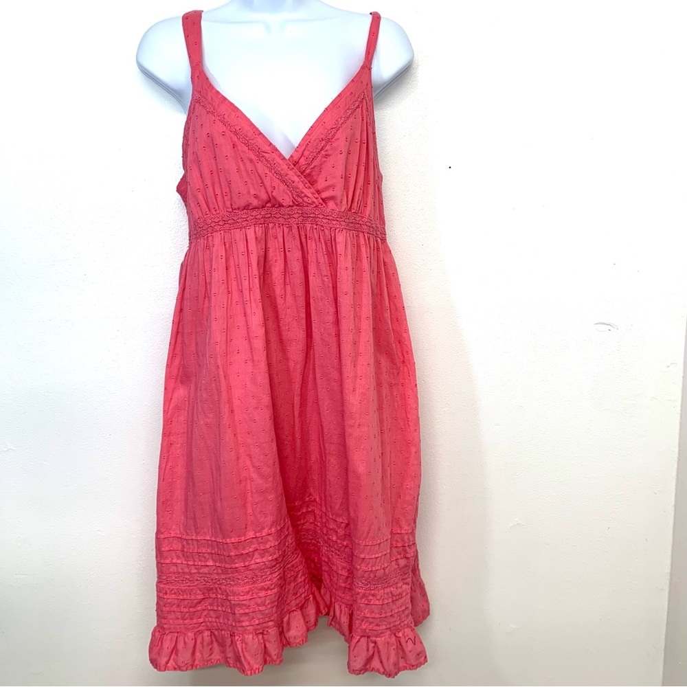 Vintage Y2K Faded Glory Babydoll Dress Large Pink Lace Ruffle Coquette Smocked